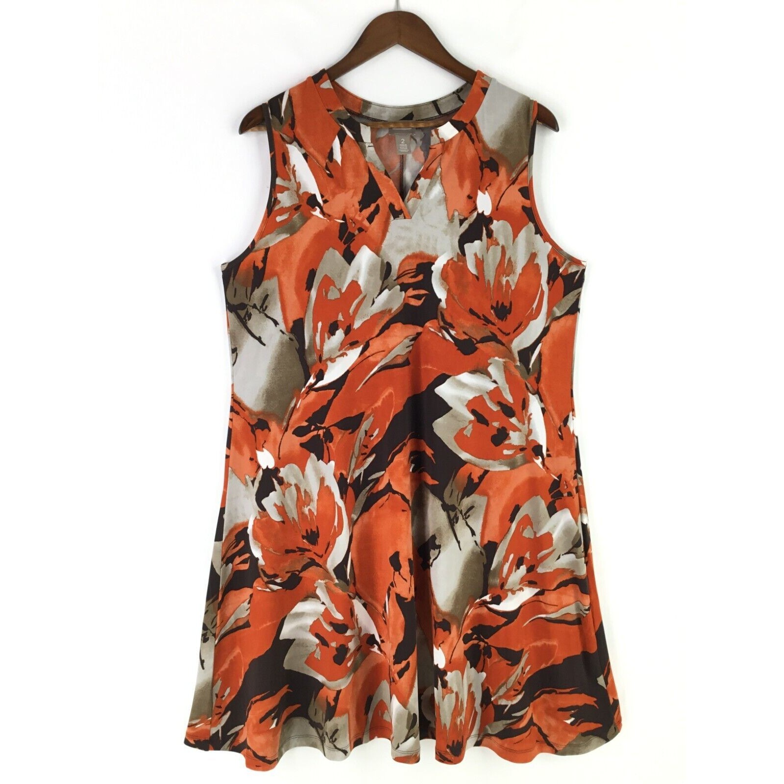 Chico's Midi Dress Size 2 Us Large Fall Flowers Print Sleeveless Flared Stretchy
